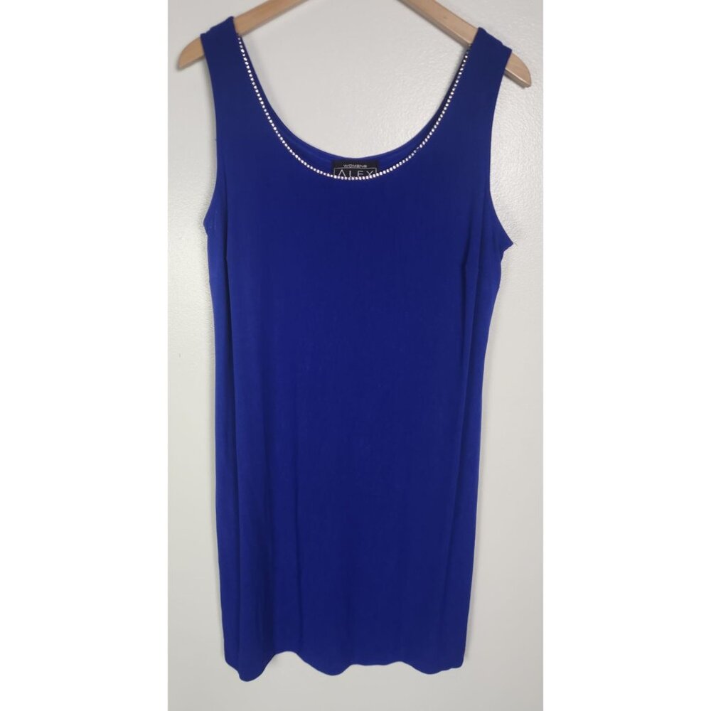 Alex Evenings Women's Sz. 18W Royal Blue Tank Dress W/ Rhinestone Trim
